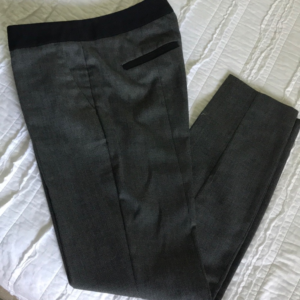 Express Slim Ankle Pants in Charcoal Gray with Black Waistband